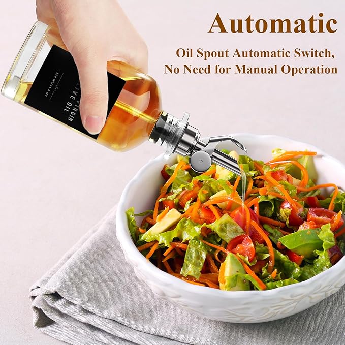 Olive Oil Dispenser Bottle with Bamboo Tray, GIXSEGIE Oil and Vinegar Dispenser Set w.Metal Pour Spout, Coffee Syrup Dispenser, Olive Oil Cruet Cooking Oil Dispenser, Oil Container Bottles for Kitchen - Image 2