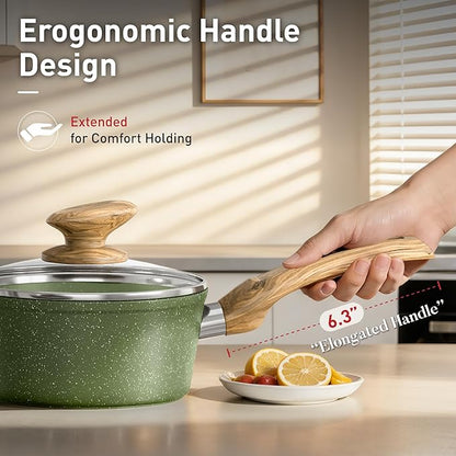 17 Piece Pots and Pans Set Non Stick, Nonstick Induction Granite Kitchen Cookware Sets, Induction Cookware Frying Pans, Nonstick Granite Cooking Set, Pan Sets for Cooking, Green - Image 4
