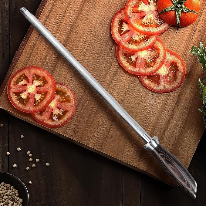 HOSHANHO Honing Rod,12 Inch Professional Kitchen Knife Sharpener Rod, Japanese High Carbon Knife Sharpening Steel with Ergonomic Pakkawood Handle, Ideal for All Chef Knives - Image 6