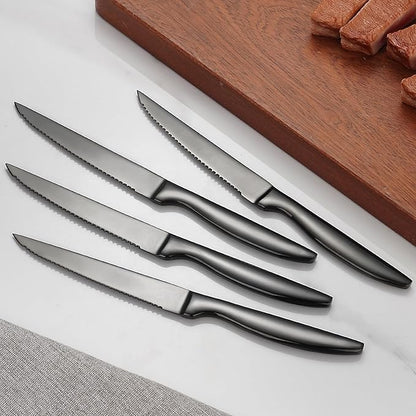 SuperCook Black Steak Knives of 12, High End Stainless Steel Steak Knives Set of 12, Dishwasher Safe Steak Knive, Serrated