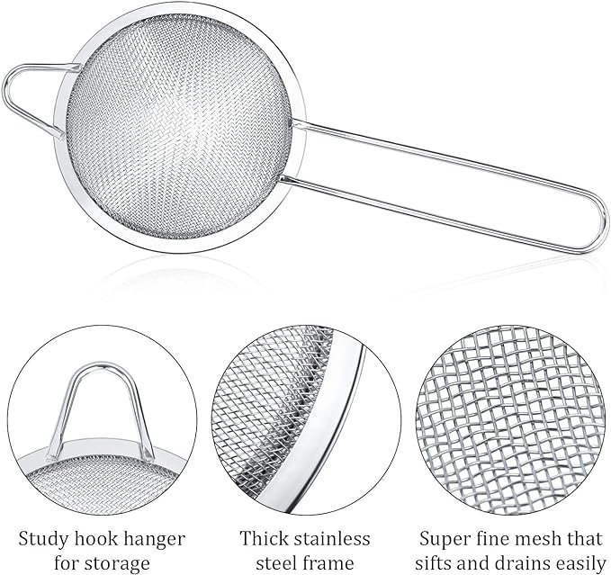 Patelai 3 Pieces Tea Strainers Cocktail Strainer Stainless Steel Fine Mesh Strainer Colander Conical Food Loose Tea Filter Practical Bar Colander Tool
