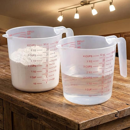 16 Pcs 4 Cup Capacity Plastic Measuring Cup, 32 Oz/1000 ml Clear Graduated Measuring Cups Plastic Mug with Spout and Handles Ounce and Ml Cup Marking for Recipe Ingredient, Flour, Water, Liquid