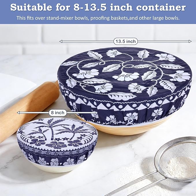 2 Large Reusable Beeswax Bowl Covers for Bread Proofing, 10/12 Inch Elastic Beeswax Wraps Cotton Cloth Sourdough Bowl Covers for Proofing Baskets, Mixer Bowls, Food Storage Containers