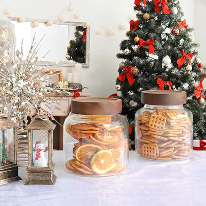 40 oz Glass Jars with Wooden Airtight Lid Herb Spice Canister Round Clear Glass Food Storage Container for Pantry Sugar Tea Coffee Bean Spice Cookies Bath Salts (1200ml/40oz-1 Pack) - Image 5