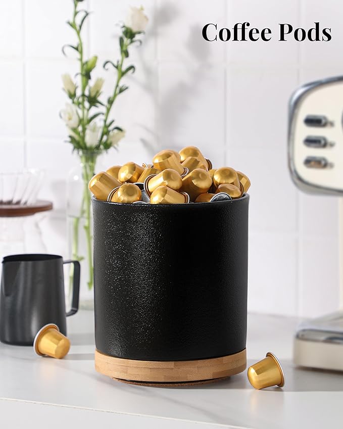 LoeJan 360° Rotating Ceramic Utensil Holder for Kitchen Countertop – Cooking Utensil Crock Organizer with Non-Slip Cork Base for Farmhouse Kitchen Decor, Textured Black - Image 7