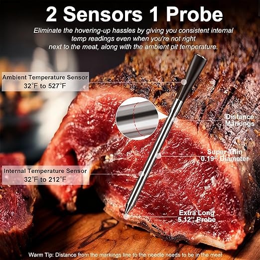 Wireless Meat Thermometer Digital with 800ft Remote Range, Bluetooth 5.3 Wireless Thermometer for Cooking with Ambient Temperature and App Alert for Oven BBQ Grilling Smoking - Image 3