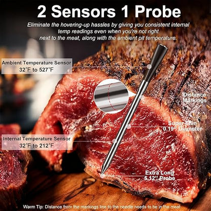 Wireless Meat Thermometer Digital with 800ft Remote Range, Bluetooth 5.3 Wireless Thermometer for Cooking with Ambient Temperature and App Alert for Oven BBQ Grilling Smoking - Image 3