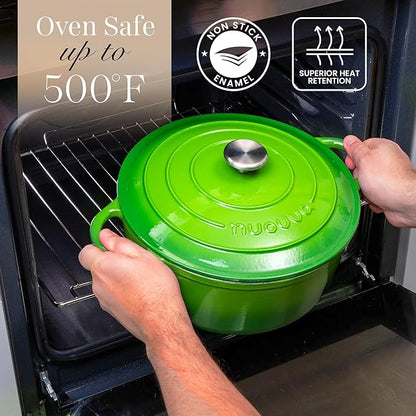 Nuovva Enamelled Cast Iron Dutch Oven Pot with Lid – 6.4 Quart Non Stick Casserole Pot – Heavy Duty & Oven Safe up to 500° F for Bread Baking, Braising, Stews, Roasting – 28cm Green - Image 5