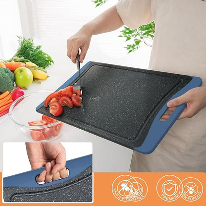 Extra Large Cutting Boards, Plastic Cutting Boards for Kitchen (Set of 3) Cutting Board Set Dishwasher Chopping Board with Juice Grooves Easy-Grip Handles, Prussian Blue, Empune - Image 3