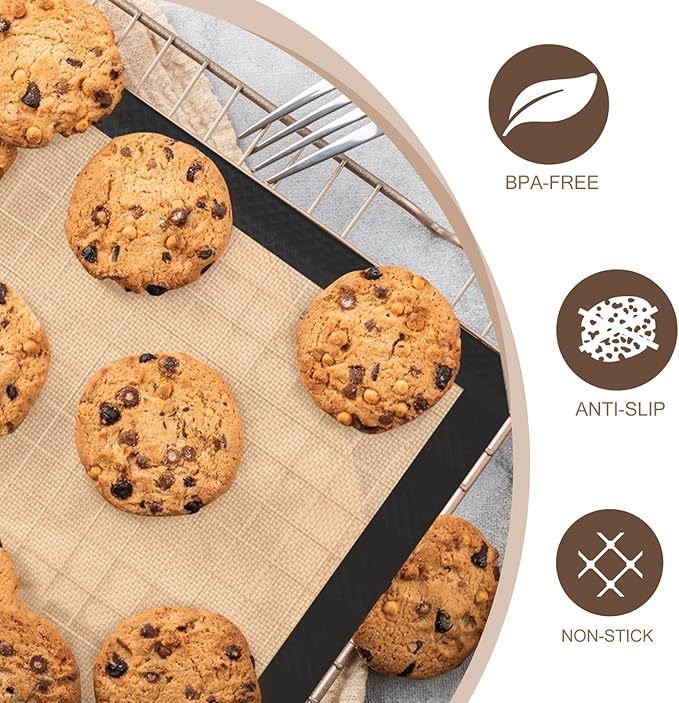 Silicone Baking Mat, 3 Pack Reusable Baking Mat, Non-Stick, Food Safe Silicone Mats for Baking, Oven Baking Sheet for Making Cookies, Macaroons, Bread - Image 3