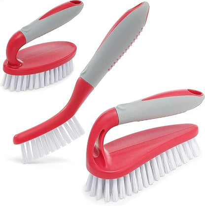 Scrub Brush Set of 3pcs - Cleaning Shower Scrubber with Ergonomic Handle and Durable Bristles - Grout Cleaner Brush - Scrub Brushes for Cleaning Bathroom, Shower, Tile, Kitchen, Floor, Bathtub, Floor by TrazonProducts