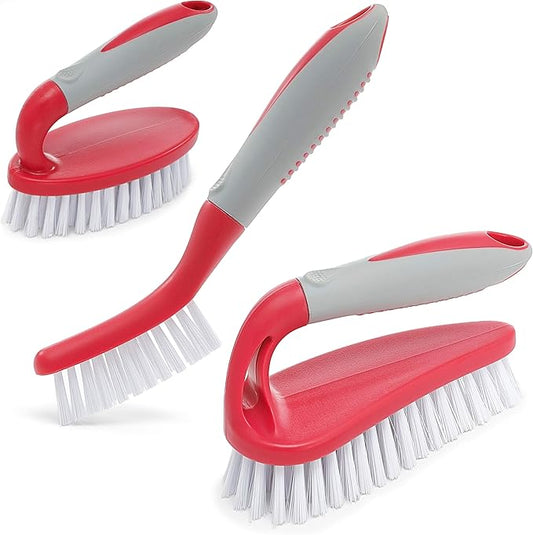 Scrub Brush Set of 3pcs - Cleaning Shower Scrubber with Ergonomic Handle and Durable Bristles - Grout Cleaner Brush - Scrub Brushes for Cleaning Bathroom, Shower, Tile, Kitchen, Floor, Bathtub, Floor by TrazonProducts