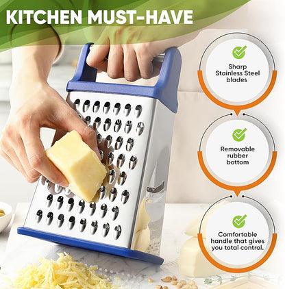 Spring Chef Stainless Steel XL Parmesan Cheese Grater with Handle - 4 Sided Metal Box Grater for Kitchen - Dishwasher Safe Potato Shredder for Hash Browns, Potato, Carrot, Vegetables - Sapphire - Image 3