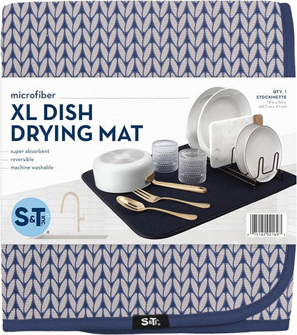 S&T INC. Dish Drying Mat XL, 18” x 24”, Absorbent Microfiber Kitchen Counter Mat, Dish Drying Pad for Dishes, Utensils, Pots and Pans, Extra Large, Blue Stockinette - Image 8
