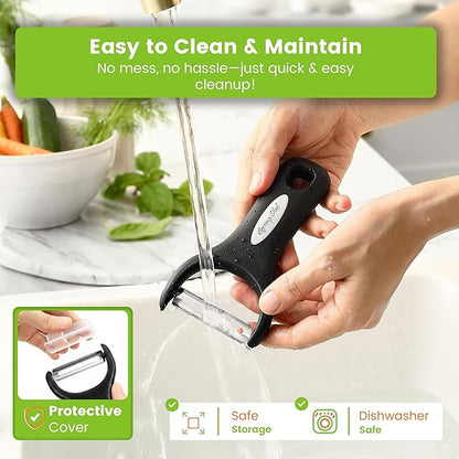 Spring Chef Stainless Steel Y Shaped Vegetable Peeler for Kitchen - Heavy Duty Potato Peeler with Ultra Sharp Blades & Soft Grip Handle for Apple, Carrot, Cucumber, Veggie, Fruit, Citrus - Black - Image 7
