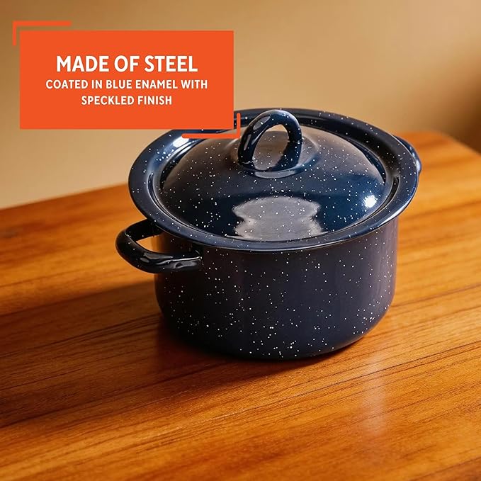 IMUSA USA C20666-1062810W Speckled Enamel Stock Pot with Lid, 4 Quart, Blue - Image 3