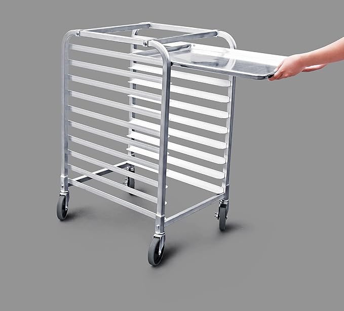 New Star Foodservice 36510 Commercial-Grade Aluminum 10-Tier Sheet Pan/Bun Pan Rack, 26" L x 20" W x 38" H with Brake Wheels Silver - Image 8