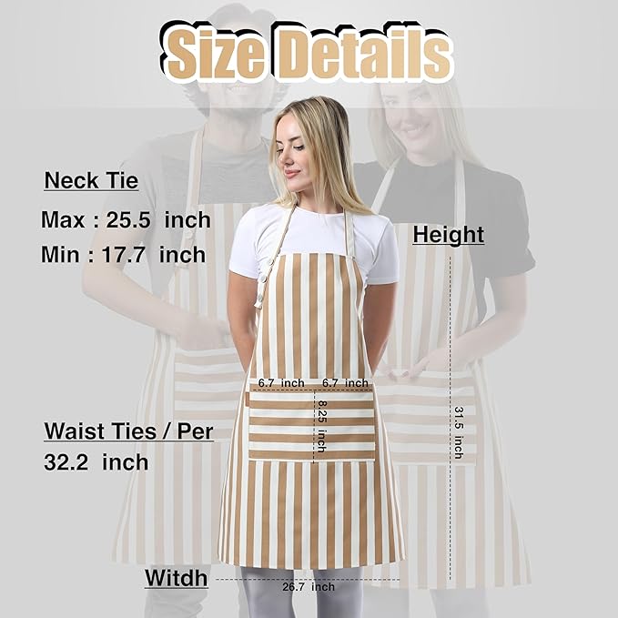 TOSHEX Kitchen Apron Waterdrop Resistant Cotton Apron with adjustable Aprons for Women with Pockets Cooking Apron Chef Apron for Men (1, Brown)