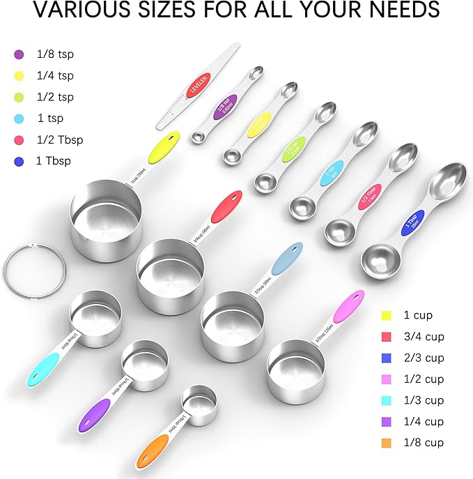 Magnetic Measuring Spoons Set and Measuring Cups Heavy Duty Stainless Steel Fits in Spice Jars for Baking & Cooking (14) - Image 2
