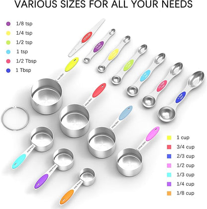 Magnetic Measuring Spoons Set and Measuring Cups Heavy Duty Stainless Steel Fits in Spice Jars for Baking & Cooking (14) - Image 2