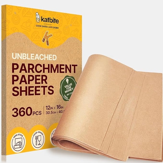 Katbite Parchment Paper Sheets 360 PCS, 12x16 Inches Precut Unbleached Baking Parchment, Non-stick, Non-toxic, Heavy Duty Flat Baking Paper for Oven, Cooking, Grilling, Air Fryer and Steaming by katbite