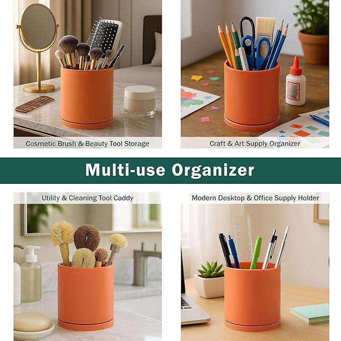 D'vine Dev 360° Rotating Utensil Holder Set – 7.2"+5" Kitchen Utensil Crocks for Countertop, Modern Cooking Tool Organizers for Kitchen Storage +Décor, Pumpkin, Set of 2, 72-Z-E-1 - Image 7