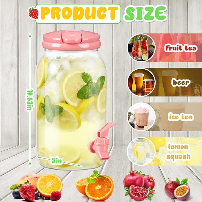 Havawish 2 Pcs 1 Gallon Plastic Beverage Dispenser with Spigot Clear Summer Kitchen Fridge Drink Dispenser for Parties Lemonade Juice Tea Beer Cold Water(Pink,Cylinder)