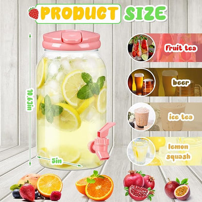 Havawish 2 Pcs 1 Gallon Plastic Beverage Dispenser with Spigot Clear Summer Kitchen Fridge Drink Dispenser for Parties Lemonade Juice Tea Beer Cold Water(Pink,Cylinder)