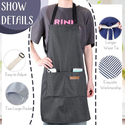 Handepo 12 Pcs Cotton Aprons for Women Men with Pockets Soft Adjustable Bib Stripe Aprons for Cooking Kitchen Chef - Image 3