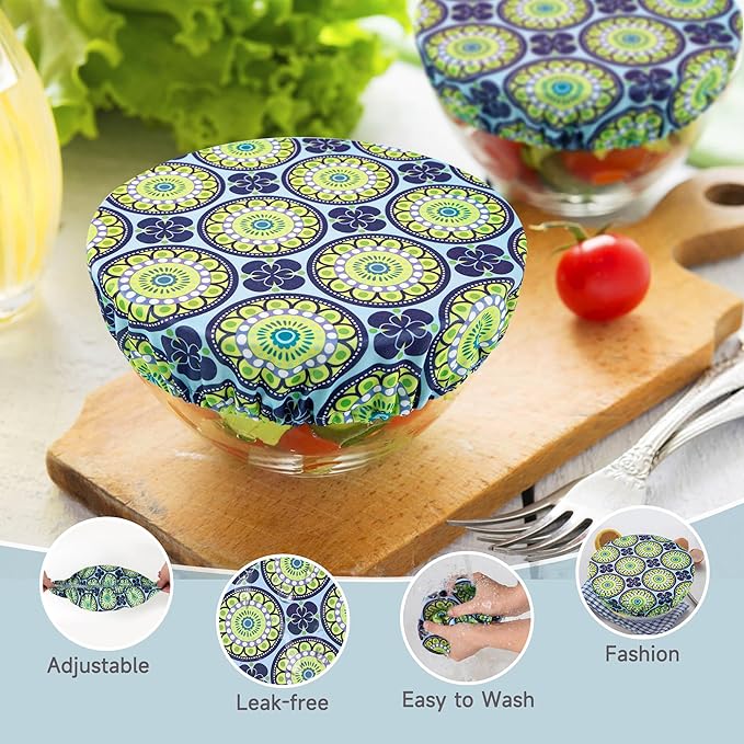 wegreeco Elastic Reusable Bowl Covers for Bread Proofing, Fabric Cloth Sourdough Bowl Covers for Proofing - Set of 3, Funky Flower