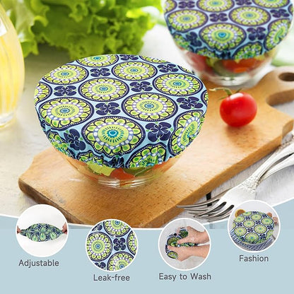 wegreeco Elastic Reusable Bowl Covers for Bread Proofing, Fabric Cloth Sourdough Bowl Covers for Proofing - Set of 3, Funky Flower