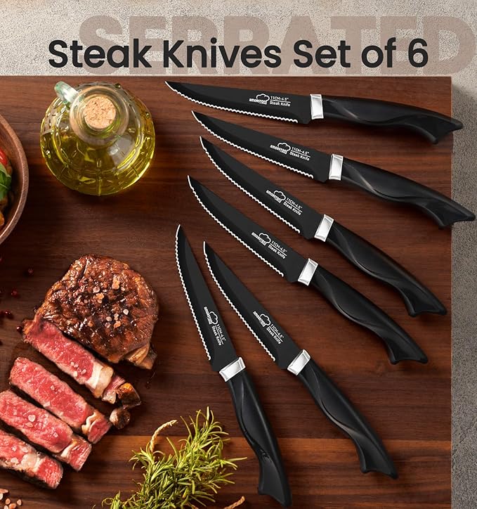 Knife Set, 15 Pieces Kitchen Knife Set with Built in Sharpener, German High Carbon Stainless Steel Knife Block Set, Dishwasher Safe, Black, Mothers Day Gifts - Image 3