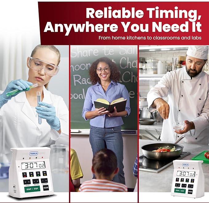 FMP Digital 4 Channel Commercial Kitchen Timer - Battery Operated Digital Countdown Timer for Kitchen, Cooking, Restaurant, Classroom – Water Resistant - 7-Inch, White - 151-7500 by FryOilSaver Co - Image 8