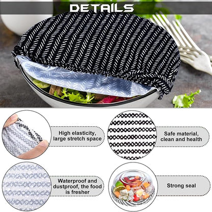 Patelai 10 Pcs Bowl Covers Reusable in 5 Size Stretch Cloth Fabric Elastic Food Storage Bowl Covers Bread Sourdough Lids for Proofing Food Fruits Leftover(Black, White, Blue,Plaid Style) - Image 3