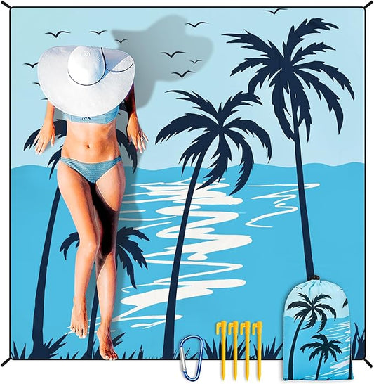 HIHOHO Beach Blanket Waterproof Sandproof Extra Large Beach Mat 79" X 83"/120"x108"for 1-8 Adults Quick Drying Durable Outdoor Picnic Mat for Beach Travel Camping Hiking