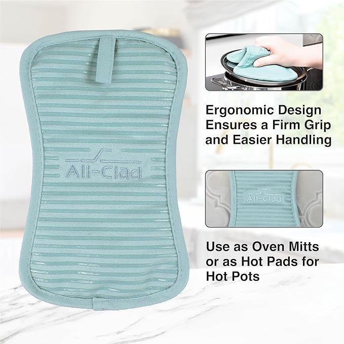 All-Clad Premium Pot Holder & Heating Pad, (2-Pack) Heat Resistant to 500 Degrees, 100% Cotton 10"x6.25" for Kitchen and Barbeque, Rainfall - Image 4