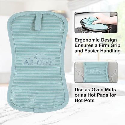 All-Clad Premium Pot Holder & Heating Pad, (2-Pack) Heat Resistant to 500 Degrees, 100% Cotton 10"x6.25" for Kitchen and Barbeque, Rainfall - Image 4