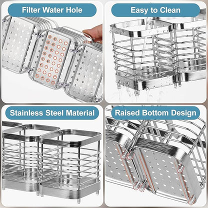 Utensil Holder, Stainless Steel Utensil Drying Rack for Kitchen Counter, Silverware Cutlery Flatware Holder Forks, Knives, Spoons, Chopsticks Organizer (Silver) - Image 3