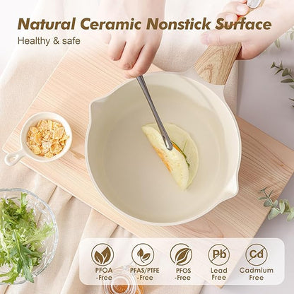 SENSARTE 1.5 & 2.5 Quart Ceramic Sauce Pan Sets with Lid, Cooking Pots Set, Nonstick Saucepan Set with Pour Spout, Small Kitchen Pot, Non toxic Saucepot, Induction Comptable, PFOA PTFE PFAS Free - Image 2