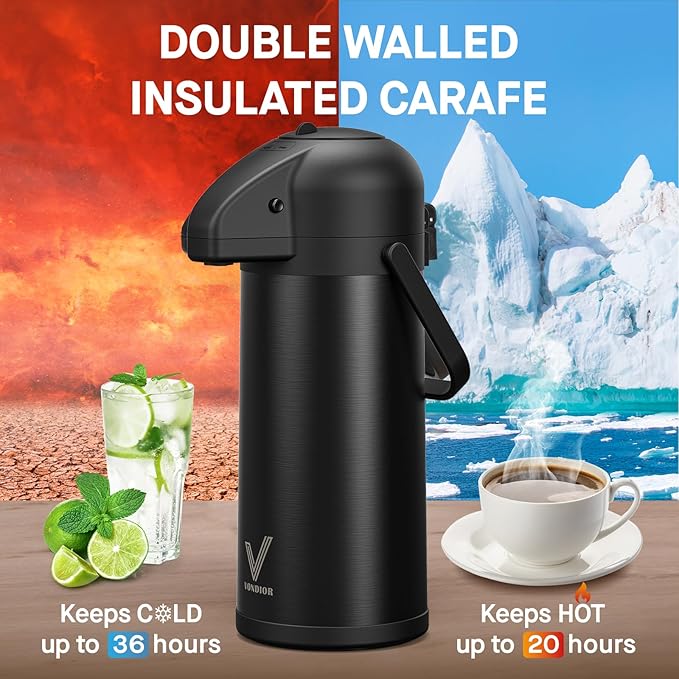 Airpot Coffee Carafe for Keeping Hot - 102 OZ/ 3.0L Coffee Dispenser with Pump - Insulated Stainless Steel thermal carafe for Hot Drinks Water Tea Chocolate - Hot Beverage Dispenser for Parties - Image 2