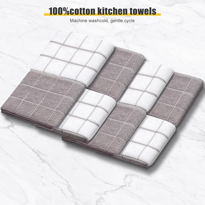 Oven Mitts Kitchen Towels Dishcloths with Pot Holders Sets 12PCS, Dish Towels Sets, Oven Gloves Pot Pads Heat Resistant 500 Degrees with Non-Slip Silicone Surface for Cooking Baking Grilling-Grey - Image 3