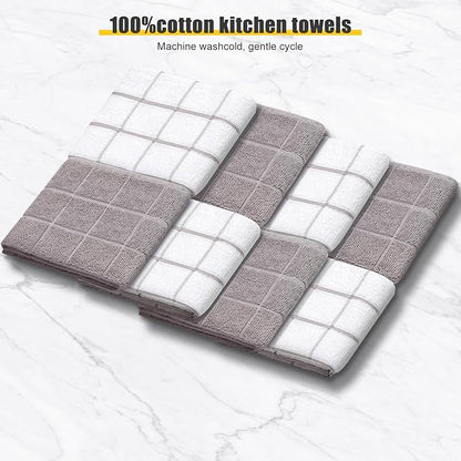 Oven Mitts Kitchen Towels Dishcloths with Pot Holders Sets 12PCS, Dish Towels Sets, Oven Gloves Pot Pads Heat Resistant 500 Degrees with Non-Slip Silicone Surface for Cooking Baking Grilling-Grey - Image 3