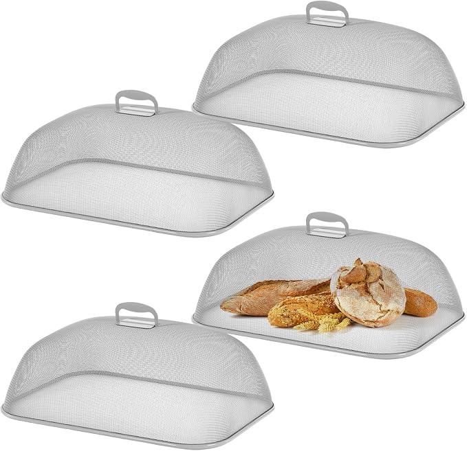 Hicarer 4 Pcs Metal Mesh Screen Food Cover for Outdoors Set Large 18.5 Inch Mesh Food Tents for Picnic Indoor Plate(Grey) by Hicarer