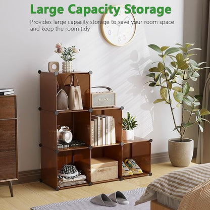C&AHOME Cube Storage Organizer, 6-Cube Shelves Units, Closet Cabinet, DIY Plastic Modular Book Shelf, Ideal for Bedroom, Living Room, Office, 36.6" L x 12.4" W x 36.6" H Cocoa UPCS06C