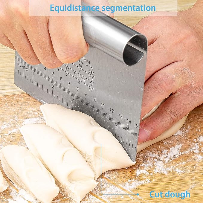 Pro Dough Pastry Scraper/Cutter/Chopper Stainless Steel Mirror Polished with Measuring Scale Multipurpose- Cake, Pizza Cutter - Pastry Bread Separator Scale Knife 2PCS - Image 5