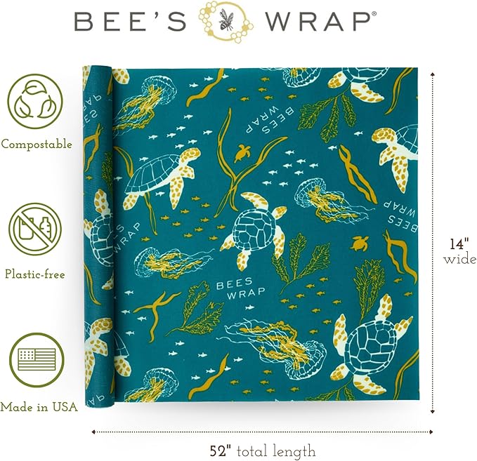 Bee's Wrap Beeswax Wraps for Food - Cut to Size 14x52" Beeswax Wrap Roll - Plastic Free Made in USA Reusable Natural Food Wrap - Ocean - Image 2