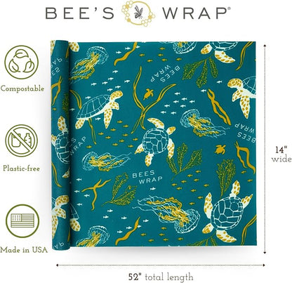 Bee's Wrap Beeswax Wraps for Food - Cut to Size 14x52" Beeswax Wrap Roll - Plastic Free Made in USA Reusable Natural Food Wrap - Ocean - Image 2