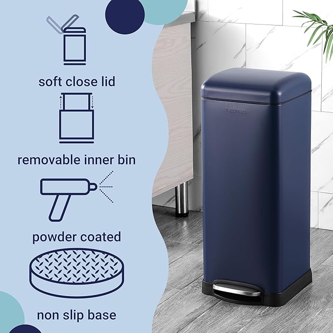 happimess HPM1007H Betty Retro 8-Gallon Step-Open Trash Can, Fingerprint Resistant, Modern, Minimalistic for Home, Kitchen, Laundry Room, Office, Bedroom, Bathroom, Denim Blue - Image 3