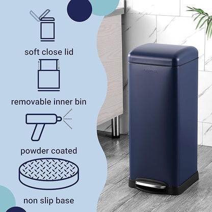 happimess HPM1007H Betty Retro 8-Gallon Step-Open Trash Can, Fingerprint Resistant, Modern, Minimalistic for Home, Kitchen, Laundry Room, Office, Bedroom, Bathroom, Denim Blue - Image 3