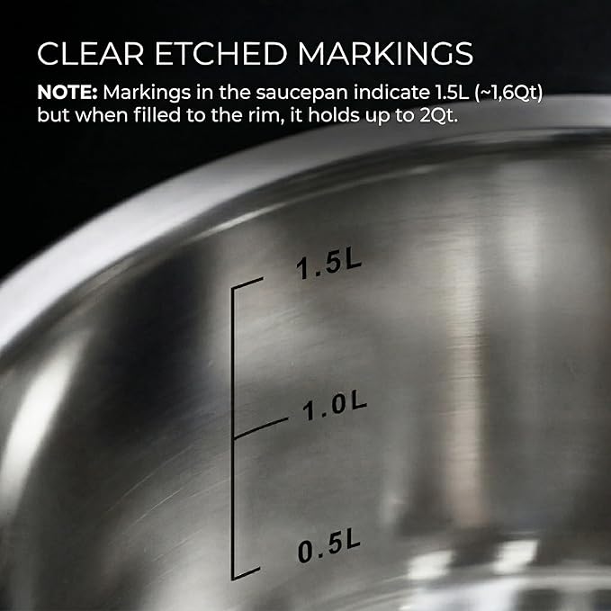 SUNHOUSE Stainless Steel Sauce Pan with Lid - Tri-Ply 2 Quarts Steamer for Cooking, Small Cooking Pot with Steamer Basket, Induction Compatible Steam Pot for Vegetable - Image 5